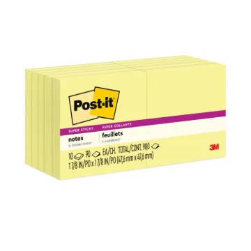Canary Yellow Note Pads, 1 7/8 x 1 7/8, 90-Sheet, 10/Pack
