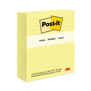 Original Pads in Canary Yellow, 3 x 5, Lined, 100-Sheet, 12/Pack