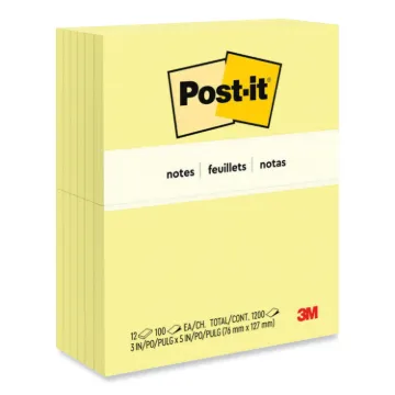 Original Pads in Canary Yellow, 3 x 5, 100-Sheet, 12/Pack