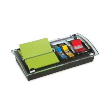 Note and Flag Dispenser, 3 x 3 Canary Notes and Assorted Flags, Black/Clear
