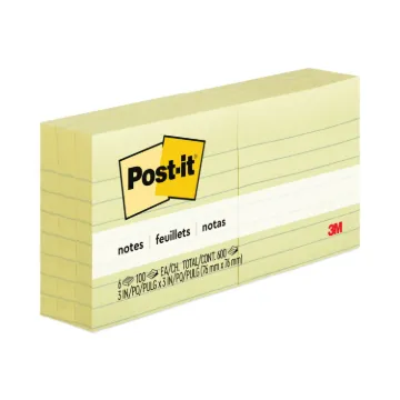 Original Pads in Canary Yellow, 3 x 3, Lined, 100-Sheet, 6/Pack