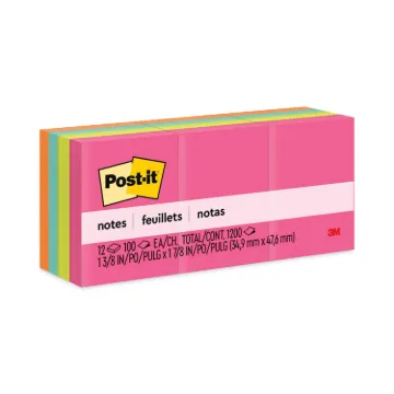 Original Pads in Cape Town Colors, 1 3/8 x 1 7/8, 100-Sheet, 12/Pack