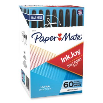 InkJoy 50ST Stick Ballpoint Pen, 1mm, Black Ink, White/Black Barrel, 60/Pack