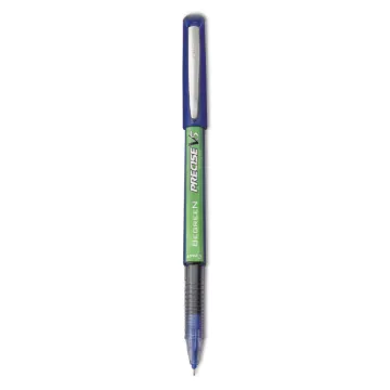 Precise V5 BeGreen Stick Roller Ball Pen, 0.5mm, Blue Ink/Barrel, Dozen