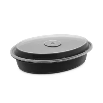 VERSAtainer Containers, Oval, 32 oz, 9.1 x 6.7 x 1.9, Black/Clear, 150/Carton