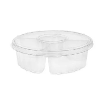 Dip Cup Platter, 4-Compartment, 64 oz, 10" Diameter, Clear, 100/Carton