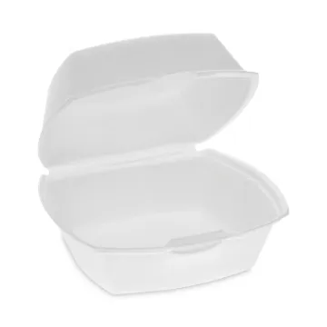 Foam Hinged Lid Containers, Single Tab Lock, 5.13 x 5.13 x 2.5, White, 500/Carton