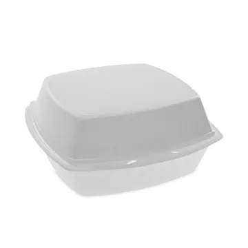 Foam Hinged Lid Containers, Single Tab Lock, 6.38 x 6.38 x 3, White, 500/Carton