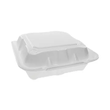 Foam Hinged Lid Containers, Dual Tab Lock, 8.42 x 8.15 x 3, White, 150/Carton