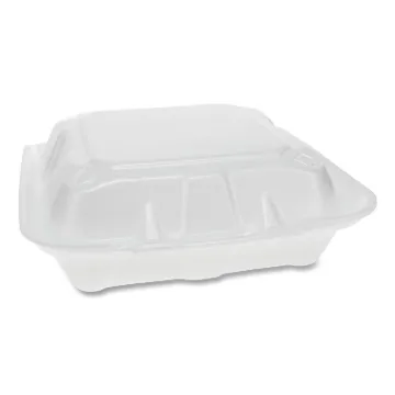 Foam Hinged Lid Containers, Dual Tab Lock, 3-Compartment, 8.42 x 8.15 x 3, White, 150/Carton