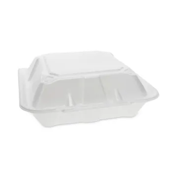 Foam Hinged Lid Containers, Dual Tab Lock, 3-Compartment, 9.13 x 9 x 3.25, White, 150/Carton