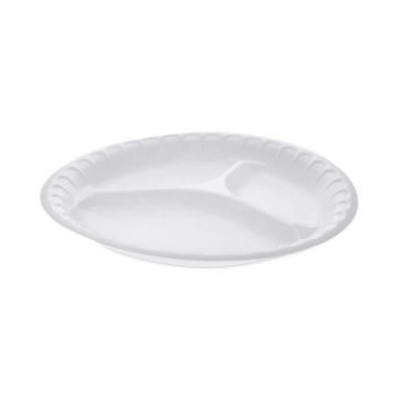 Unlaminated Foam Dinnerware, 3-Compartment Plate, 10.25" Diameter, White, 540/Carton