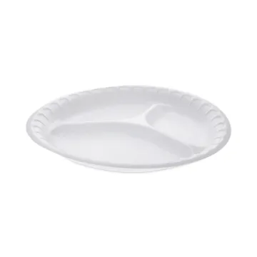 Unlaminated Foam Dinnerware, 3-Compartment Plate, 10.25" Diameter, White, 540/Carton