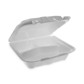 Foam Hinged Lid Containers, Dual Tab Lock Economy, 3-Compartment, 8.42 x 8.15 x 3, White, 150/Carton