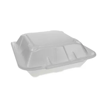 Foam Hinged Lid Containers, Dual Tab Lock Economy, 3-Compartment, 9.13 x 9 x 3.25, White, 150/Carton