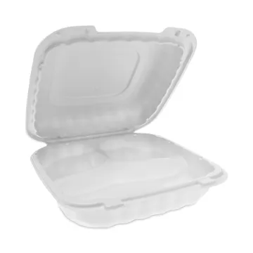 EarthChoice SmartLock Microwavable Hinged Lid Containers, 3-Compartment, 8.31 x 8.35 x 3.1, White, 2