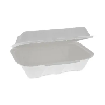 EarthChoice Bagasse Hinged Lid Container, Dual Tab Lock, 9.1 x 6.1 x 3.3, Natural, 150/Carton