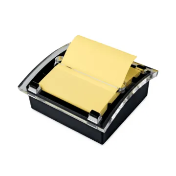 Clear Top Pop-up Note Dispenser, 3 x 3 Super Sticky Canary Notes, Black