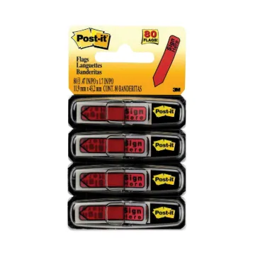Arrow Message 1/2" Page Flags in Dispenser, "Sign Here", Red, 80/Pack
