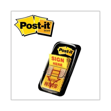 Arrow Message 1" Page Flags, Sign Here, Yellow, 50/Dispenser, 12 Dispensers/PK