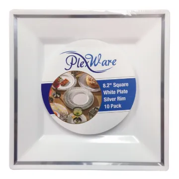 8.2" Square White Plate with Silver Rim, 10/Pack, 12/Case