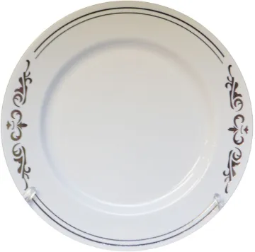 7.5" Round White Plate with Silver Ornament, 10/Pack, 12/Case