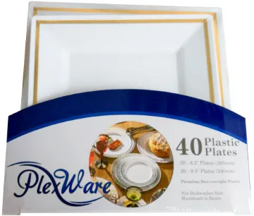 40-piece Set Square White Plates with Golden Rim, 20 Pieces 8.2" & 20 Pieces 9.5", 4/Case
