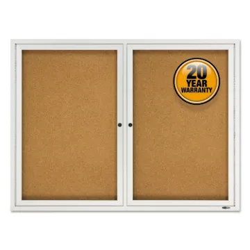 Enclosed Cork Bulletin Board, Cork/Fiberboard, 48" x 36", Silver Aluminum Frame