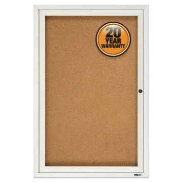 Enclosed Bulletin Board, Natural Cork/Fiberboard, 24 x 36, Silver Aluminum Frame
