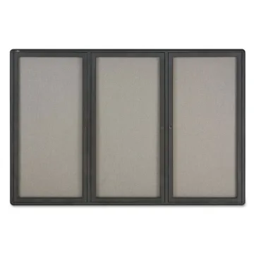 Enclosed Fabric-Cork Board, 72 x 48, Gray Surface, Graphite Aluminum Frame