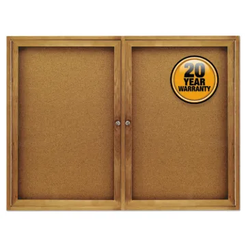 Enclosed Bulletin Board, Natural Cork/Fiberboard, 48 x 36, Oak Frame
