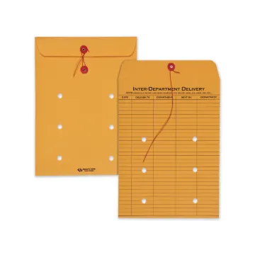 Brown Kraft String and Button Interoffice Envelope, #90, One-Sided Five-Column Format, 9 x 12, Brown