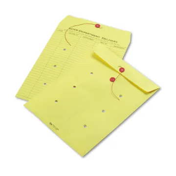 Colored Paper String and Button Interoffice Envelope, #97, One-Sided Five-Column Format, 10 x 13, Ye