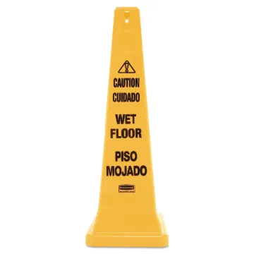 Four-Sided Caution, Wet Floor Yellow Safety Cone, 12 1/4 x 12 1/4 x 36h