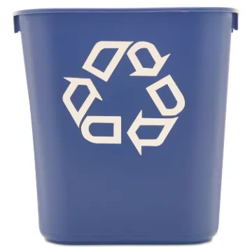 Small Deskside Recycling Container, Rectangular, Plastic, 13.63 qt, Blue