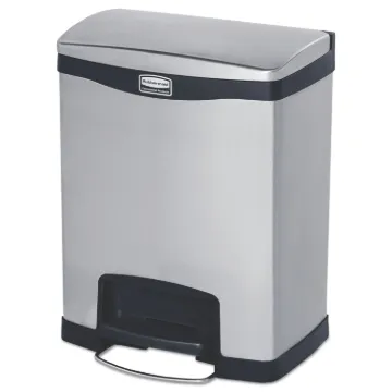 Slim Jim Stainless Steel Step-On Container, Front Step Style, 8 gal, Black