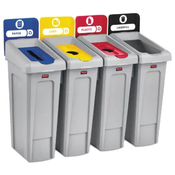 Slim Jim Recycling Station Kit, 92 gal, 4-Stream Landfill/Paper/Plastic/Cans