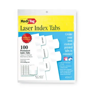 Laser Printable Index Tabs, 1/5-Cut Tabs, White, 1.13" Wide, 100/Pack
