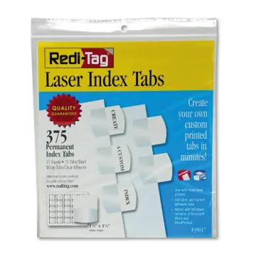 Laser Printable Index Tabs, 1/5-Cut Tabs, White, 1.13" Wide, 375/Pack