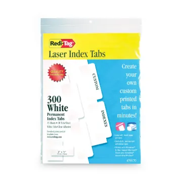 Laser Printable Index Tabs, 1/5-Cut Tabs, White, 2" Wide, 300/Pack