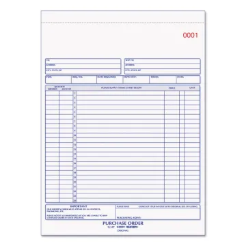 Purchase Order Book, 8 1/2 x 11, Letter, Three-Part Carbonless, 50 Sets/Book