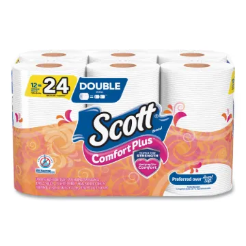 ComfortPlus Toilet Paper, Double Roll, Bath Tissue, Septic Safe, 1-Ply, White, 231 Sheets/Roll, 12 R