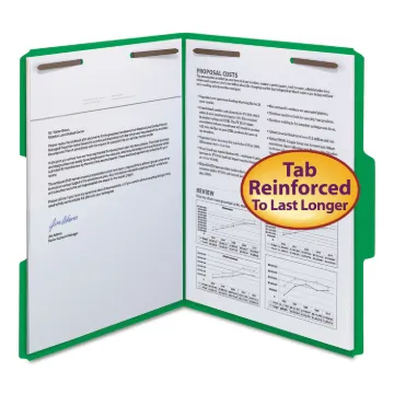 Top Tab Colored 2-Fastener Folders, 1/3-Cut Tabs, Letter Size, Green, 50/Box