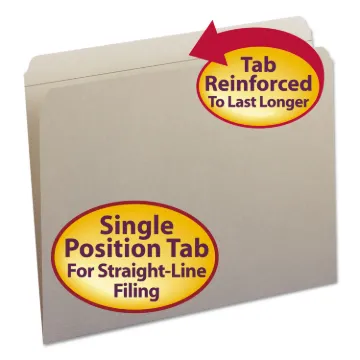 Reinforced Top Tab Colored File Folders, Straight Tab, Letter Size, Gray, 100/Box