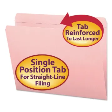 Reinforced Top Tab Colored File Folders, Straight Tabs, Letter Size, 0.75" Expansion, Pink, 100/Box