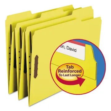 Top Tab Colored 2-Fastener Folders, 1/3-Cut Tabs, Letter Size, Yellow, 50/Box