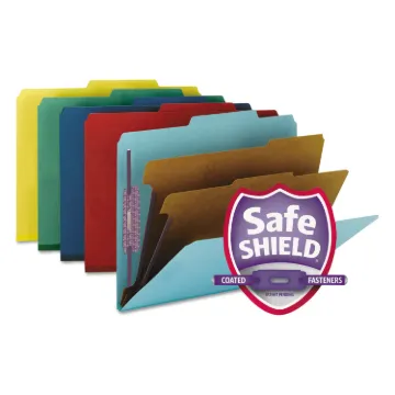 Six-Section Pressboard Top Tab Classification Folders with SafeSHIELD Fasteners, 2 Dividers, Letter