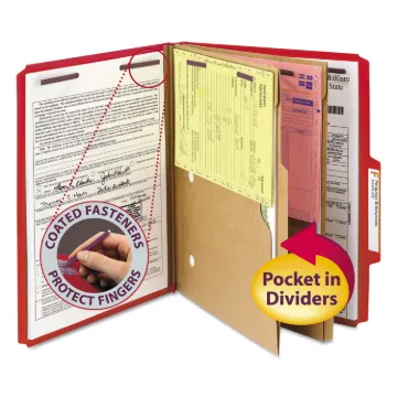 6-Section Pressboard Top Tab Pocket-Style Classification Folders with SafeSHIELD Fasteners, 2 Divide