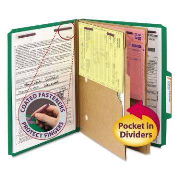 6-Section Pressboard Top Tab Pocket-Style Classification Folders with SafeSHIELD Fasteners, 2 Divide