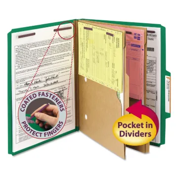 6-Section Pressboard Top Tab Pocket-Style Classification Folders with SafeSHIELD Fasteners, 2 Divide